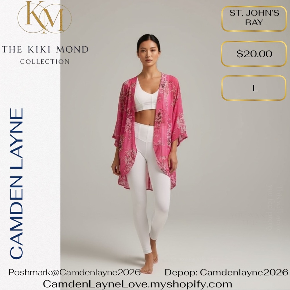 St. John's Bay Pink Floral Kimono - Picture 3 of 6